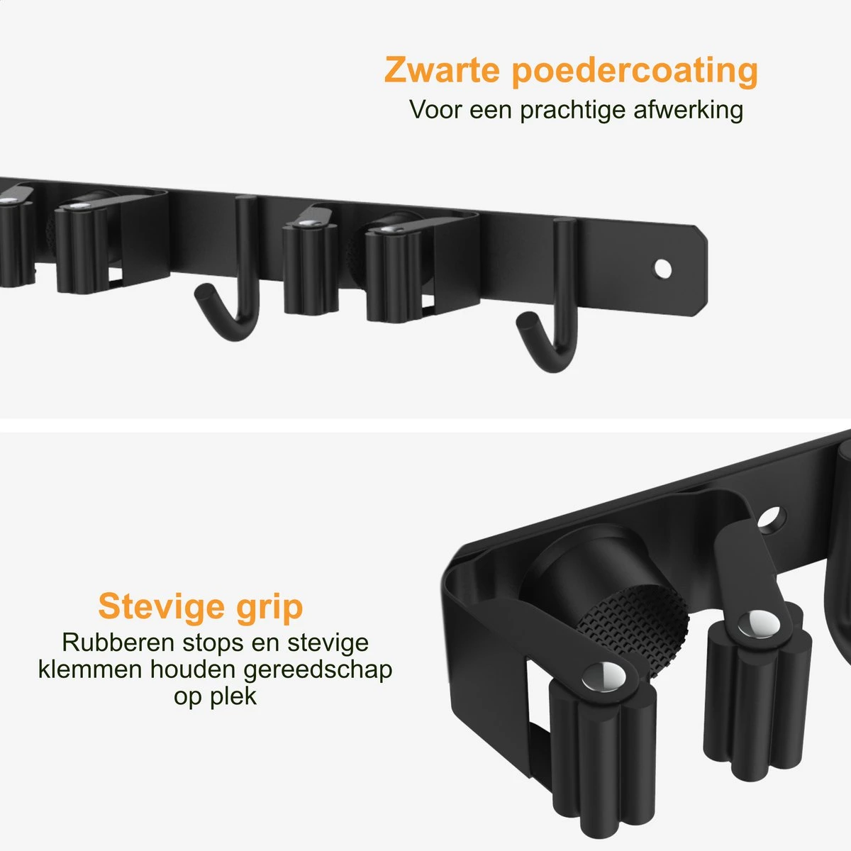 Volcan Bezemhouder - Bezem Ophangsysteem Tuingereedschap - Gereedschapshouder - Zelfklevend - 3M Tape - 3 Houders 4 Haken - RVS Zwart 3 Volcan Bezemhouder - Bezem Ophangsysteem Tuingereedschap - Gereedschapshouder - Zelfklevend - 3M Tape - 3 Houders 4 Haken - RVS Zwart - Image 3