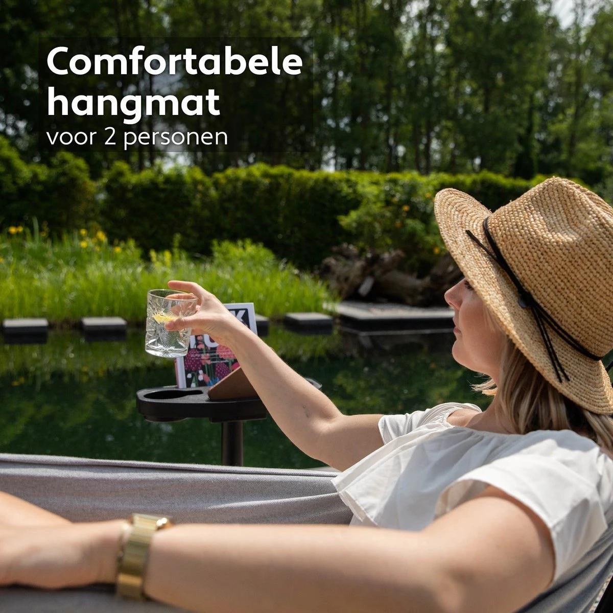 Vita5 Hangmat Met Standaard – 2 Persoons – Incl. Bekerhouder – 205kg Draaggewicht – Grijs 4 Vita5 Hangmat Met Standaard – 2 Persoons – Incl. Bekerhouder – 205kg Draaggewicht – Grijs - Image 4