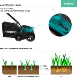 VONROC Elektrische Verticuteermachine - Gazonbeluchter – 1300W – Maaibreedte 320 Mm – 4 Dieptestanden (12/9/6/3 Mm) – Incl. 35L. Opvangbak -Tuinartikelen Winkel 1200x1200 981