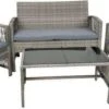 Merkloos Tuin Loungeset Grijs / Bruin - Lounge Set Tuin - Relax Bank - Lounge Bank Tuin - Tuinbank - Loungebank - Tuinset/ Loungebank - Tuinset - Tuinstoel - Loungeset - Rattan Tuinmeubilair - Poly Rotan Tuinmeubelen - Grijs / Bruin