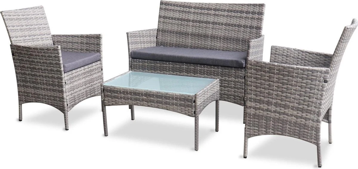 Alice's Garden Loungeset Moltès - 4 Plaatsen - Wicker - Kleine Set - Tinten Grijs/grijs 2 Alice's Garden Loungeset Moltès - 4 Plaatsen - Wicker - Kleine Set - Tinten Grijs/grijs - Image 2