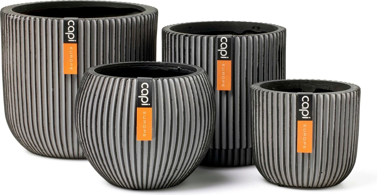 Capi Europe - Set Van 4 - Bloempot Binnen - Groove - Antraciet 1 Capi Europe - Set Van 4 - Bloempot Binnen - Groove - Antraciet