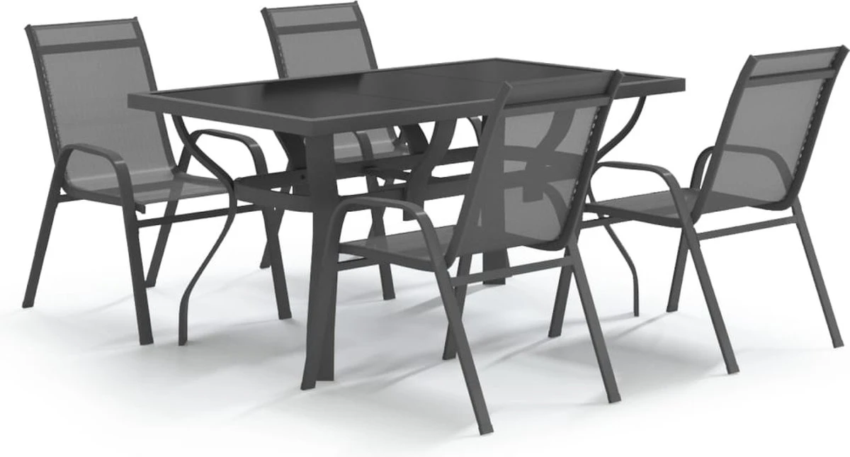 VidaXL 5-delige Tuinset Grijs En Zwart 3 VidaXL 5-delige Tuinset Grijs En Zwart - Image 3