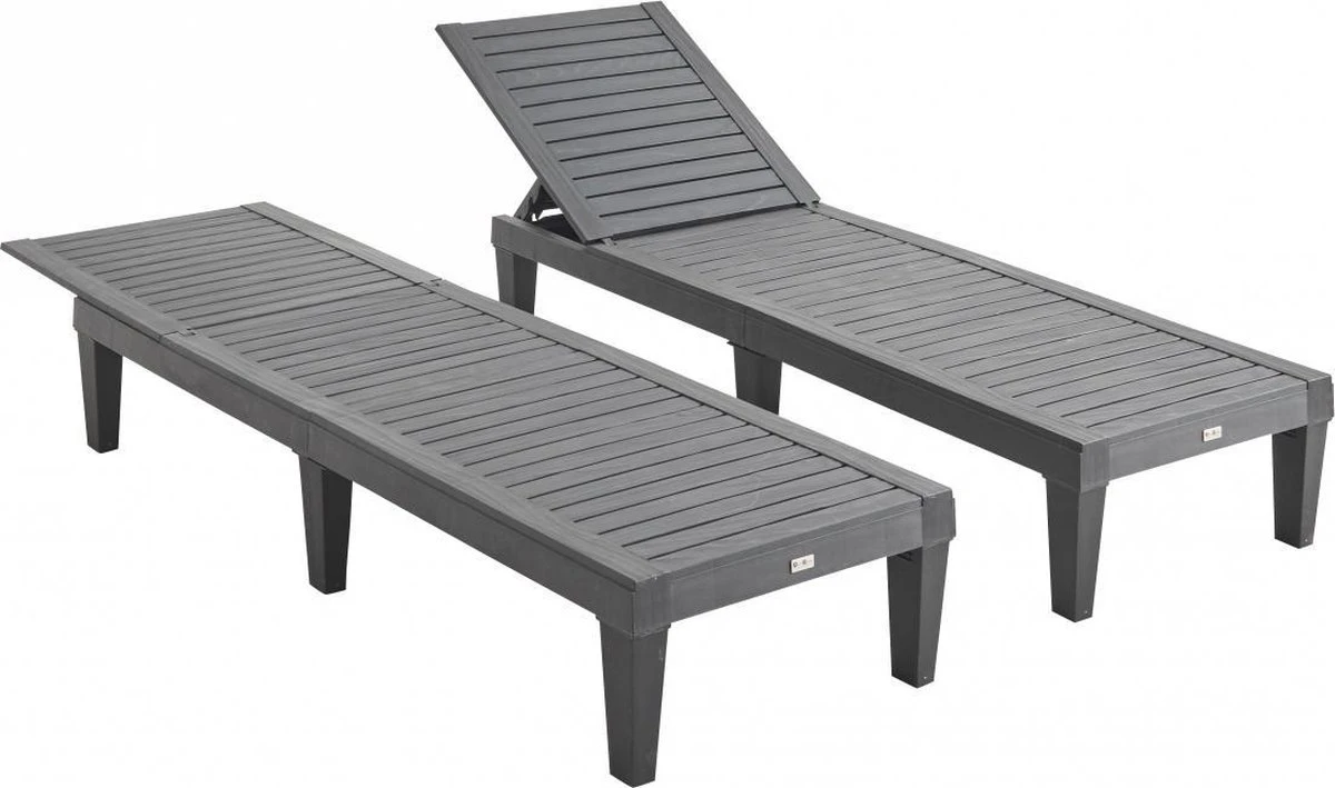 Set Van 2 Ligstoelen, PIA, Ligstoel Met Verschillende Standen, Van Kunststof, Zwart 2 Set Van 2 Ligstoelen, PIA, Ligstoel Met Verschillende Standen, Van Kunststof, Zwart - Image 2