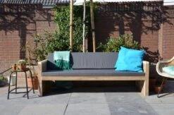 Wood4you - Tuinbank - Ameland - 'Doe Het Zelf' Bouwpakket Steigerhout 152Lx72Hx57D Cm - Incl Kussen -Tuinartikelen Winkel 1200x794