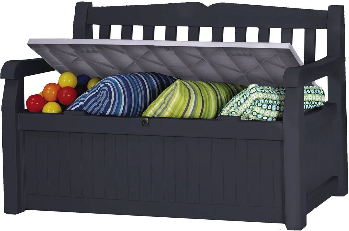 Keter Eden Garden Bench Opbergbank - 265L - 140x60x84cm - Zwart/Grijs 1 Keter Eden Garden Bench Opbergbank - 265L - 140x60x84cm - Zwart/Grijs
