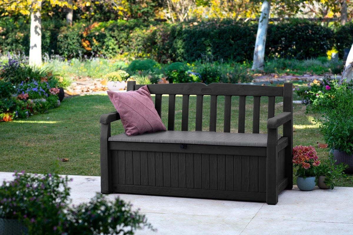 Keter Eden Garden Bench Opbergbank - 265L - 140x60x84cm - Zwart/Grijs 4 Keter Eden Garden Bench Opbergbank - 265L - 140x60x84cm - Zwart/Grijs - Image 4