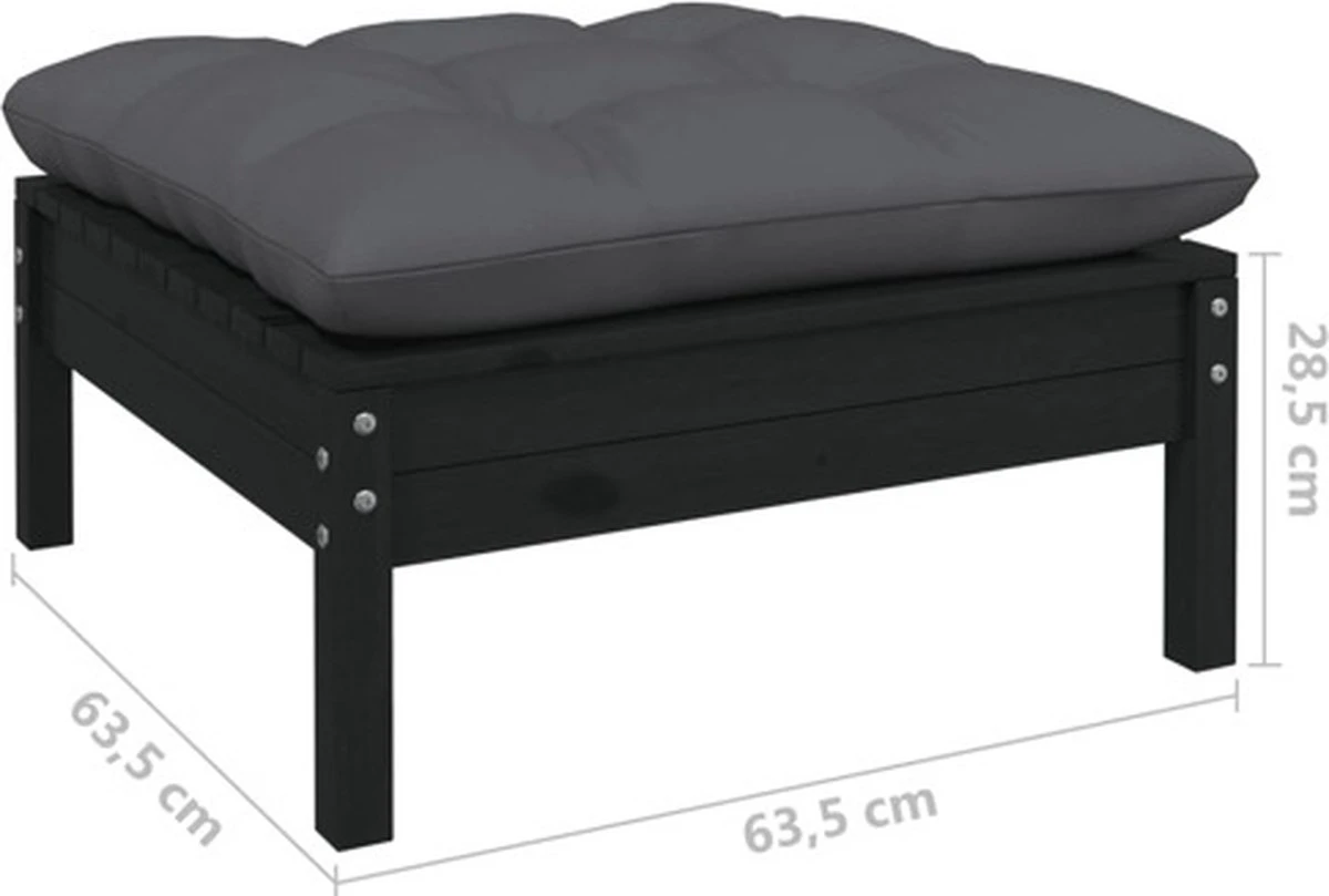 VidaXL 3-delige Loungeset Met Kussens Massief Grenenhout Zwart 9 VidaXL 3-delige Loungeset Met Kussens Massief Grenenhout Zwart - Image 9