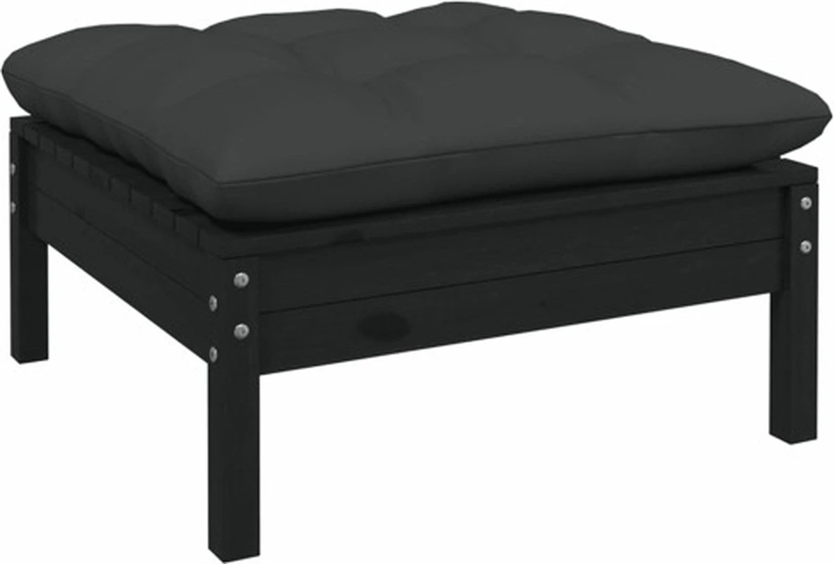 VidaXL 3-delige Loungeset Met Kussens Massief Grenenhout Zwart 12 VidaXL 3-delige Loungeset Met Kussens Massief Grenenhout Zwart - Image 12