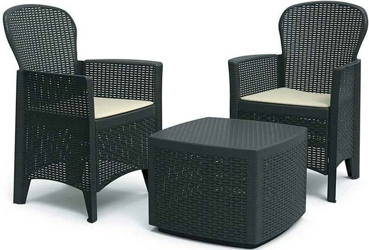 Pro Garden Tuinset Compleet Florence - 2 Stoelen - Met Kussentjes - Bijzettafel- Rotanlook