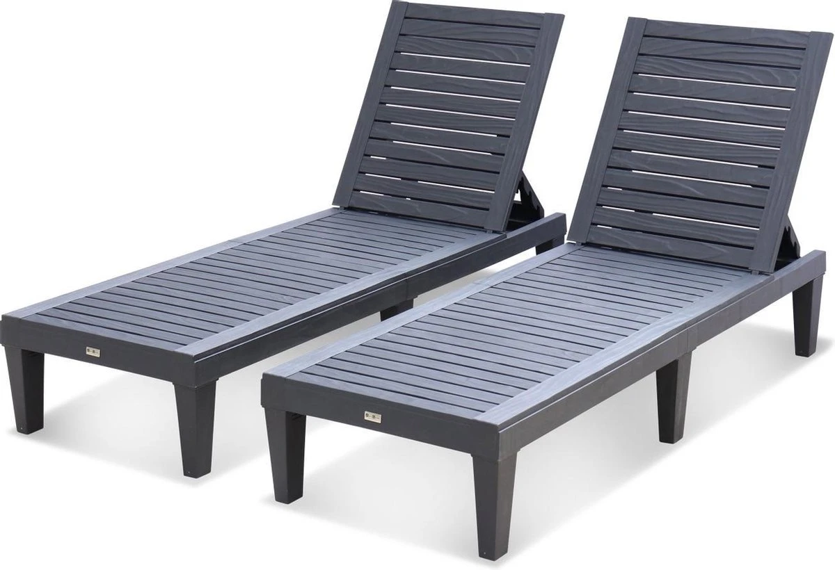 Set Van 2 Ligstoelen, PIA, Ligstoel Met Verschillende Standen, Van Kunststof, Zwart 4 Set Van 2 Ligstoelen, PIA, Ligstoel Met Verschillende Standen, Van Kunststof, Zwart - Image 4