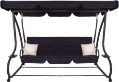 Springos Schommelbank | Linda-Schommel | 3-zits | Waterafstotend | Inclusief 2 Kussens | Verstelbare Luifel | 162 X 200 X 120 Cm | Zwart -Tuinartikelen Winkel 1200x824