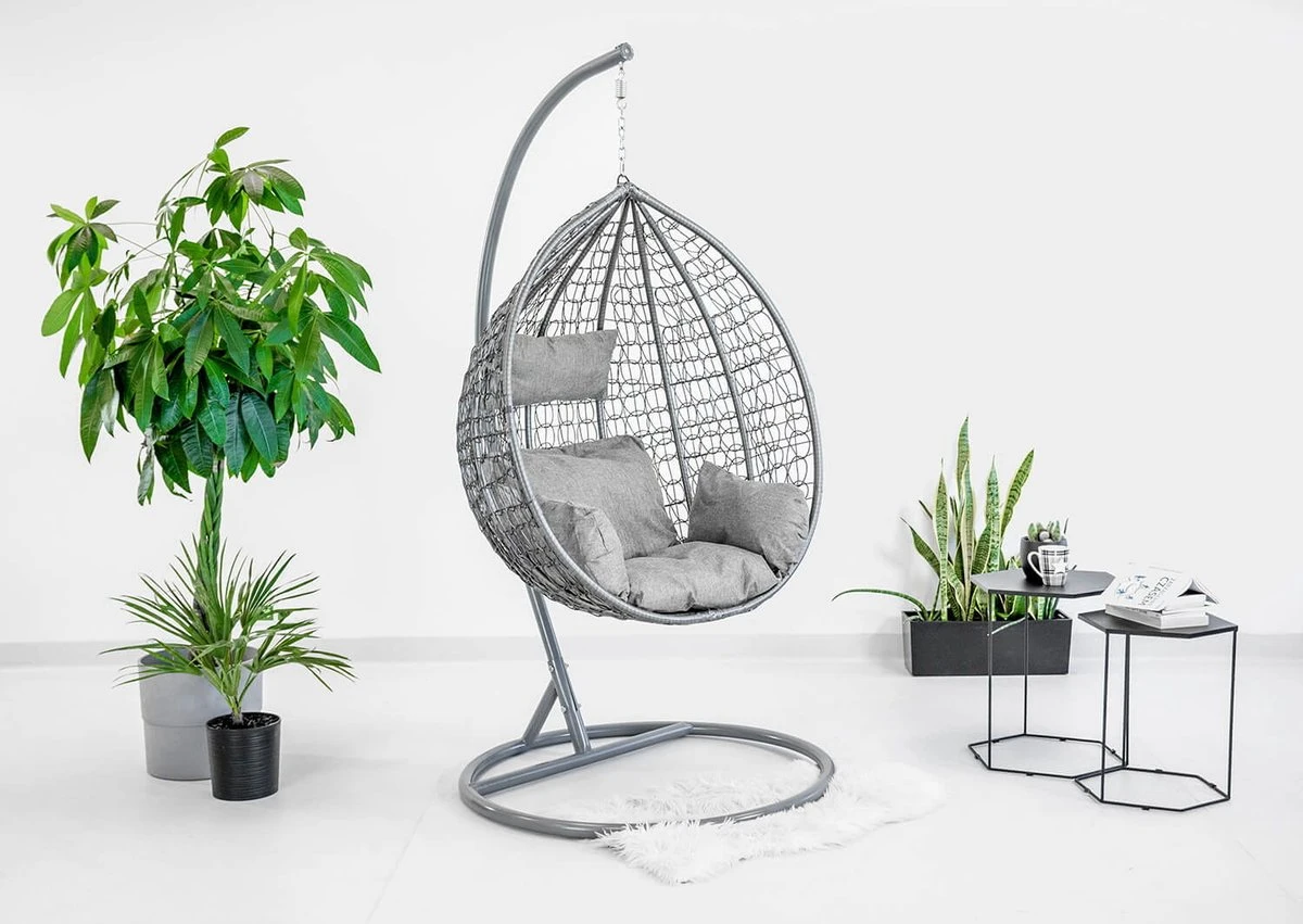 Hangstoel - Ei Stoel - Met Grijze Standaard & Kussens - Tot 125kg 5 Hangstoel - Ei Stoel - Met Grijze Standaard & Kussens - Tot 125kg - Image 5