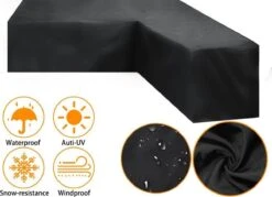 BOTC Tuinbank Beschermhoes - Beschermhoes Voor Hoekbank - Premium Tuinbank Beschermhoes - L-vorm - 300/98 X 300/98 X 70cm - Zwart -Tuinartikelen Winkel 1200x869