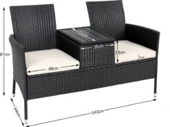 Casaria Tuinbank Polyrattan – 2 Zitter Incl. Tafel & Kussens – Zwart -Tuinartikelen Winkel 1200x899 17