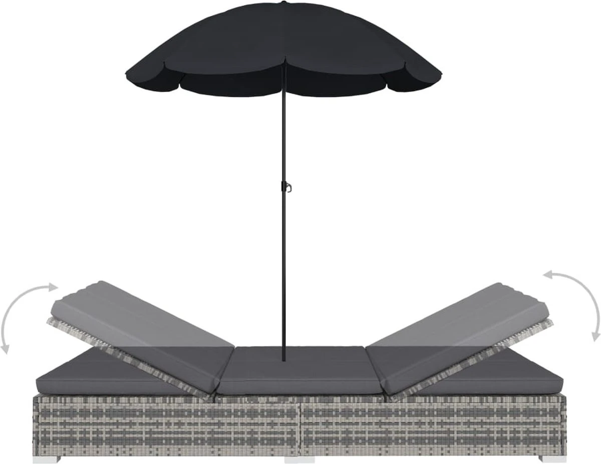 Prolenta Premium - Loungebed Met Parasol Poly Rattan Grijs 5 Prolenta Premium - Loungebed Met Parasol Poly Rattan Grijs - Image 5