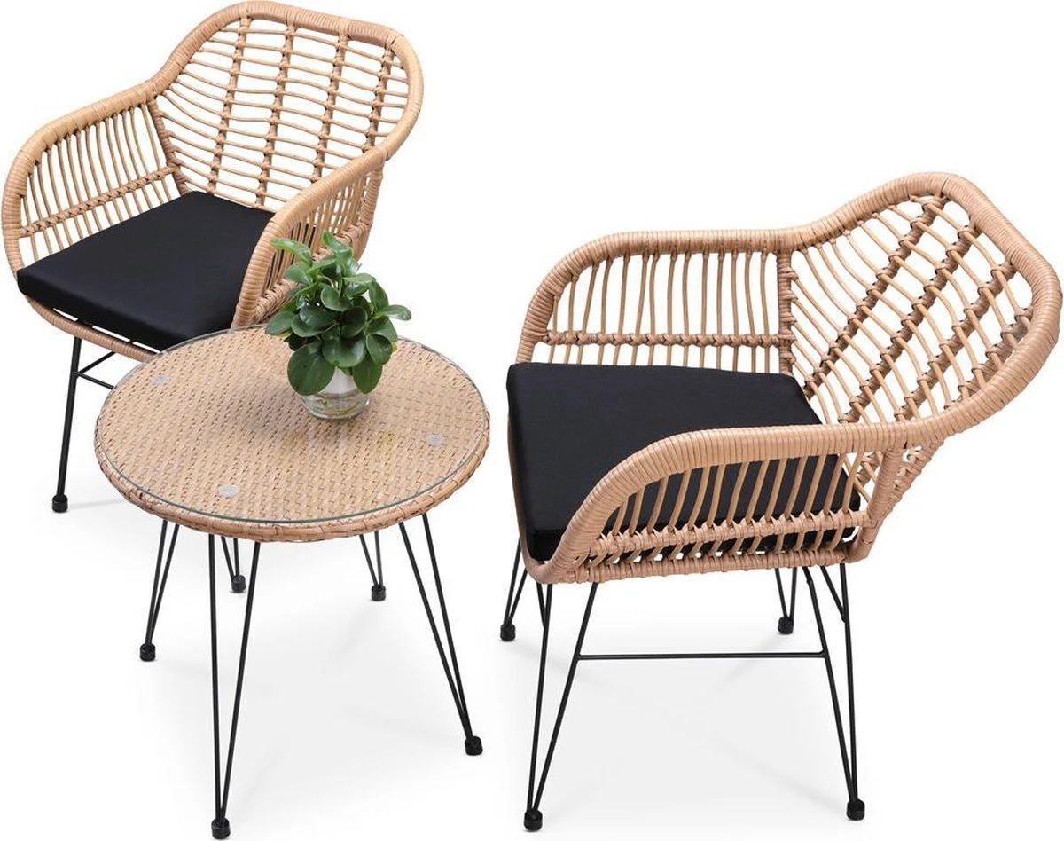 Casaria Tuinset Bali 3 Delig – 1 Tafel/2 Stoelen – Naturel Zwart 5 Casaria Tuinset Bali 3 Delig – 1 Tafel/2 Stoelen – Naturel Zwart - Image 5