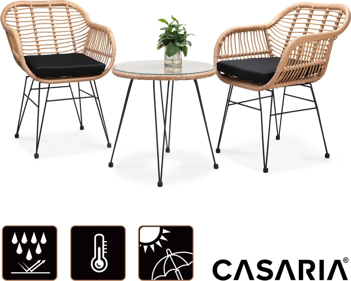 Casaria Tuinset Bali 3 Delig – 1 Tafel/2 Stoelen – Naturel Zwart 2 Casaria Tuinset Bali 3 Delig – 1 Tafel/2 Stoelen – Naturel Zwart - Image 2