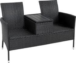Casaria Tuinbank Polyrattan – 2 Zitter Incl. Tafel & Kussens – Zwart -Tuinartikelen Winkel 1200x987