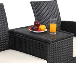 Casaria Tuinbank Polyrattan – 2 Zitter Incl. Tafel & Kussens – Zwart -Tuinartikelen Winkel 1200x997 1