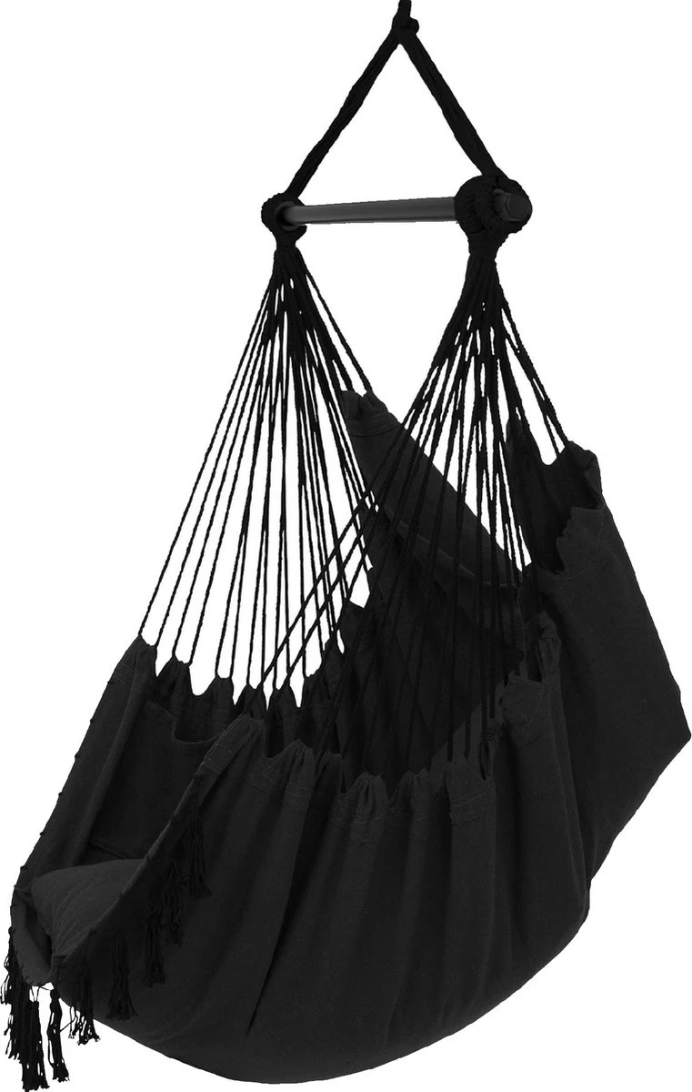 Vita5 XXL Hangstoel - Binnen&Buiten Hangnest - Incl. 2 Kussens En Boekenvak - Volwassenen&Kinderen - Hangmatstoel Tot 225kg - Zwart 8 Vita5 XXL Hangstoel - Binnen&Buiten Hangnest - Incl. 2 Kussens En Boekenvak - Volwassenen&Kinderen - Hangmatstoel Tot 225kg - Zwart - Image 8