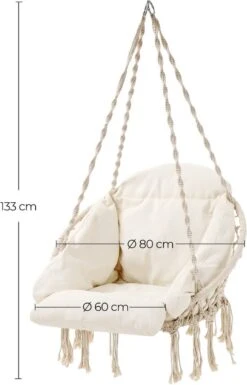 Hangstoel, Hangschommel, Hangstoel Met Een Dik Kussen, Tot 120 Kg Belastbaar, Voor Tuin, Balkon, Woonkamer, Terras, Scandinavische Stijl, Modern, Beige HMDC042M01 -Tuinartikelen Winkel 770x1200