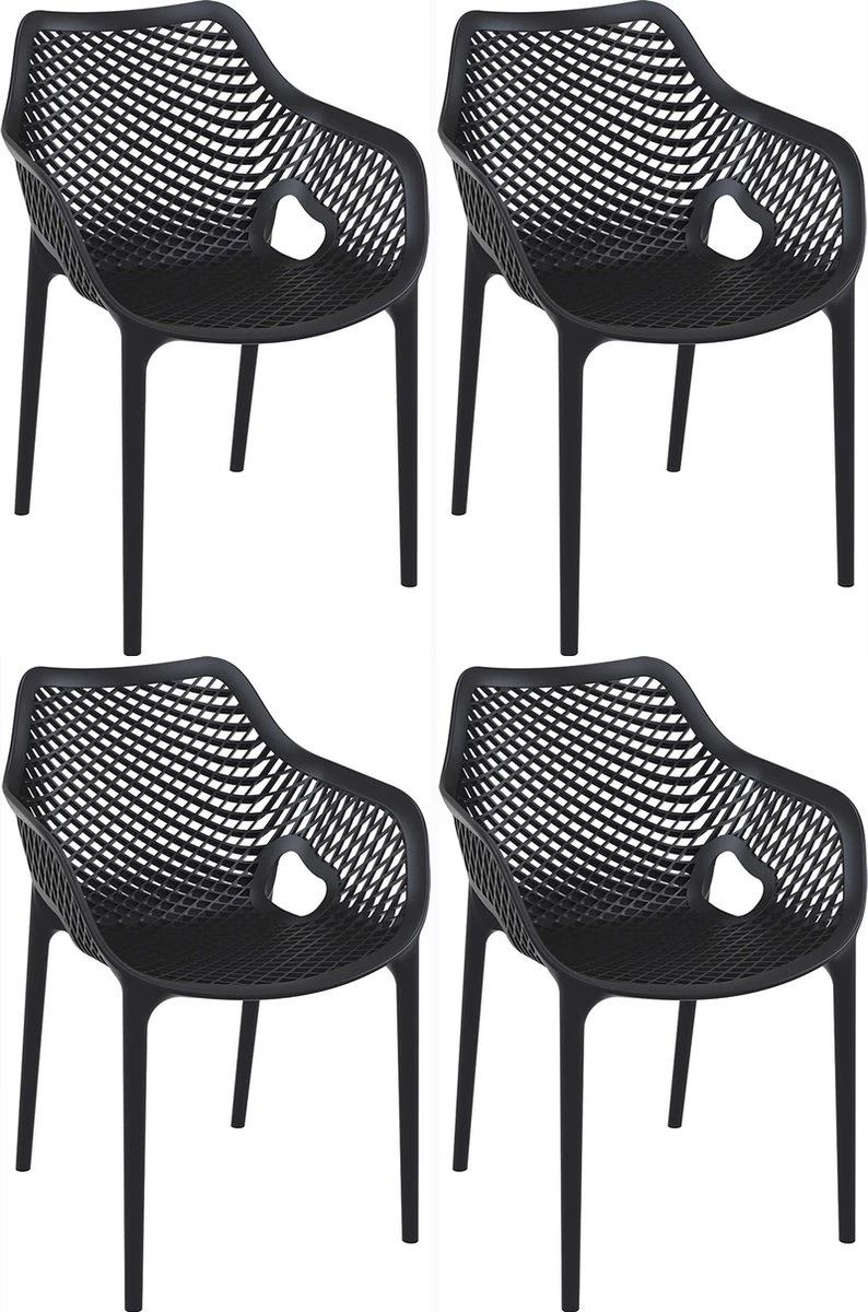 Air XL Stapelbare Tuinstoel Set Van 4 Stuks - Zwart 2 Air XL Stapelbare Tuinstoel Set Van 4 Stuks - Zwart - Image 2
