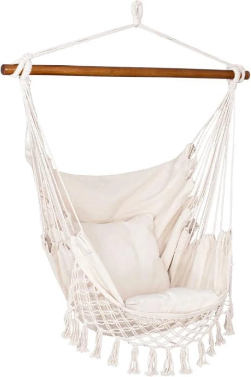 Springos Hangstoel | Binnen & Buiten | Met 2 Kussens | Boekenvak | Ook Voor Kinderen | Belastbaar Tot 150 Kg | Wit 2 Springos Hangstoel | Binnen & Buiten | Met 2 Kussens | Boekenvak | Ook Voor Kinderen | Belastbaar Tot 150 Kg | Wit - Image 2