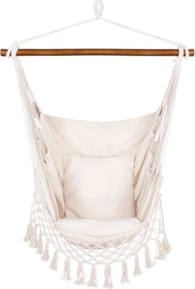 Springos Hangstoel | Binnen & Buiten | Met 2 Kussens | Boekenvak | Ook Voor Kinderen | Belastbaar Tot 150 Kg | Wit 1 Springos Hangstoel | Binnen & Buiten | Met 2 Kussens | Boekenvak | Ook Voor Kinderen | Belastbaar Tot 150 Kg | Wit